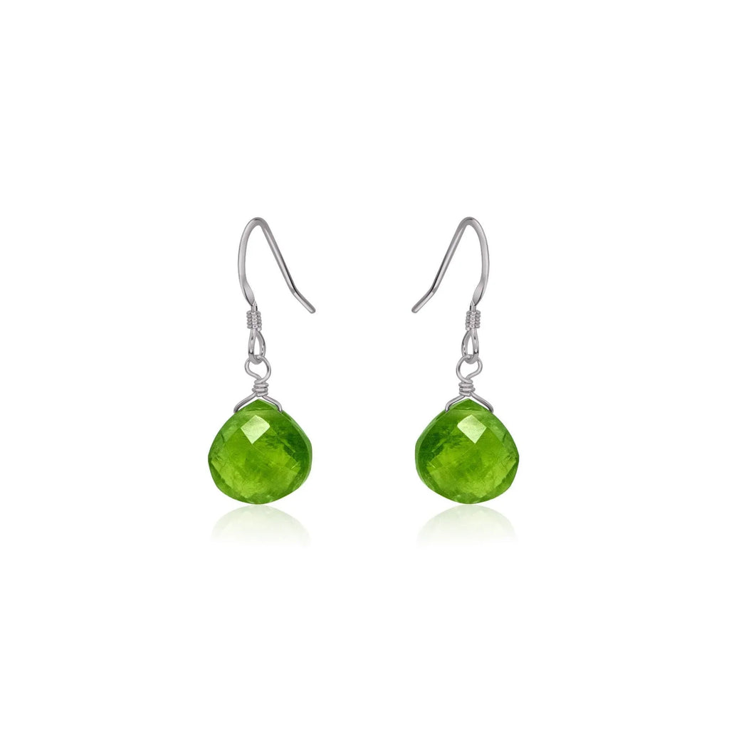 Peridot Gemstone Teardrop Dangle Earrings - Peridot Gemstone Teardrop Dangle Earrings - Stainless Steel - Luna Tide Handmade Crystal Jewellery