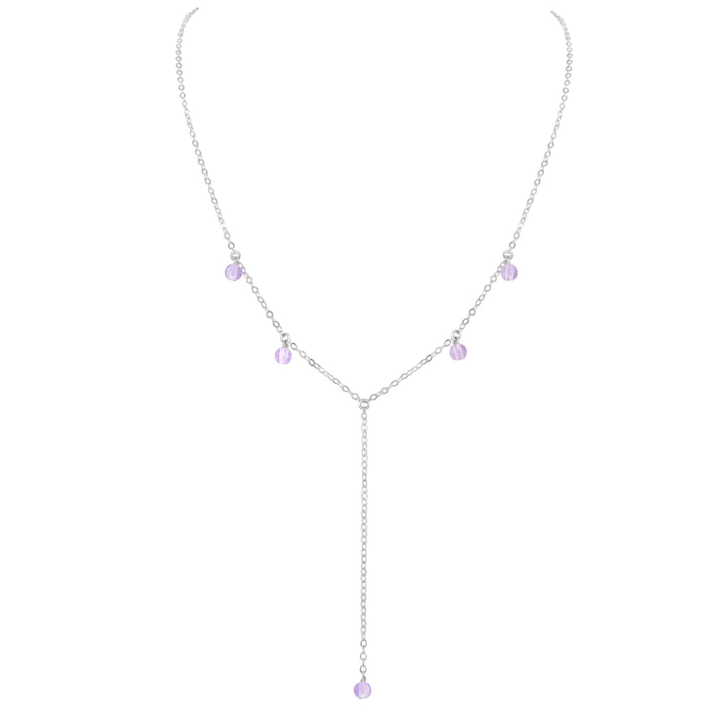 Pink Amethyst Crystal Boho Lariat Necklace - Pink Amethyst Crystal Boho Lariat Necklace - Sterling Silver - Luna Tide Handmade Crystal Jewellery