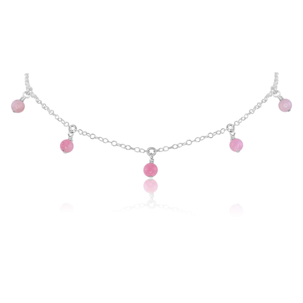 Pink Peruvian Opal Bead Drop Choker - Pink Peruvian Opal Bead Drop Choker - Sterling Silver - Luna Tide Handmade Crystal Jewellery