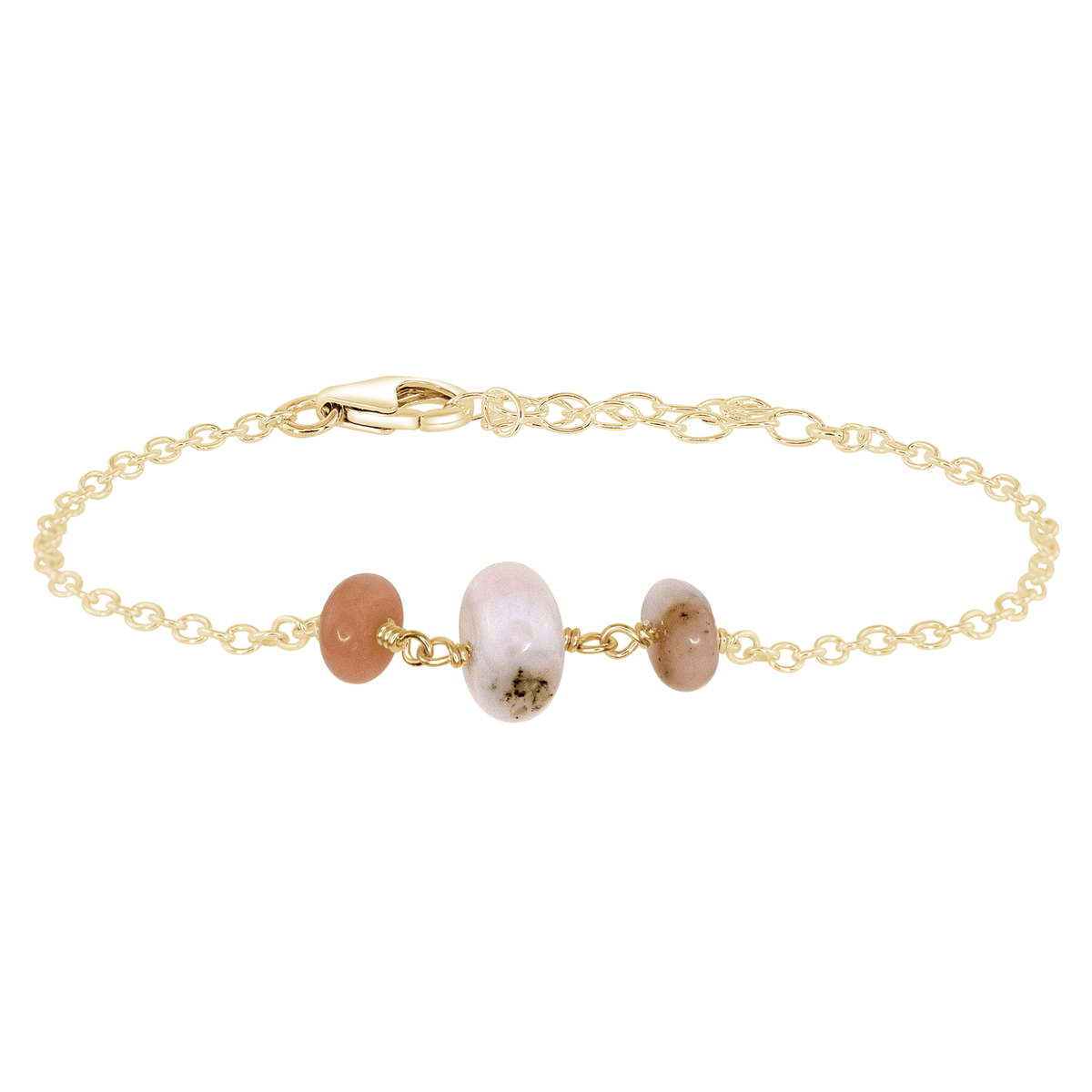 Beaded Chain Bracelet - Pink Peruvian Opal - 14K Gold Fill - Luna Tide Handmade Jewellery
