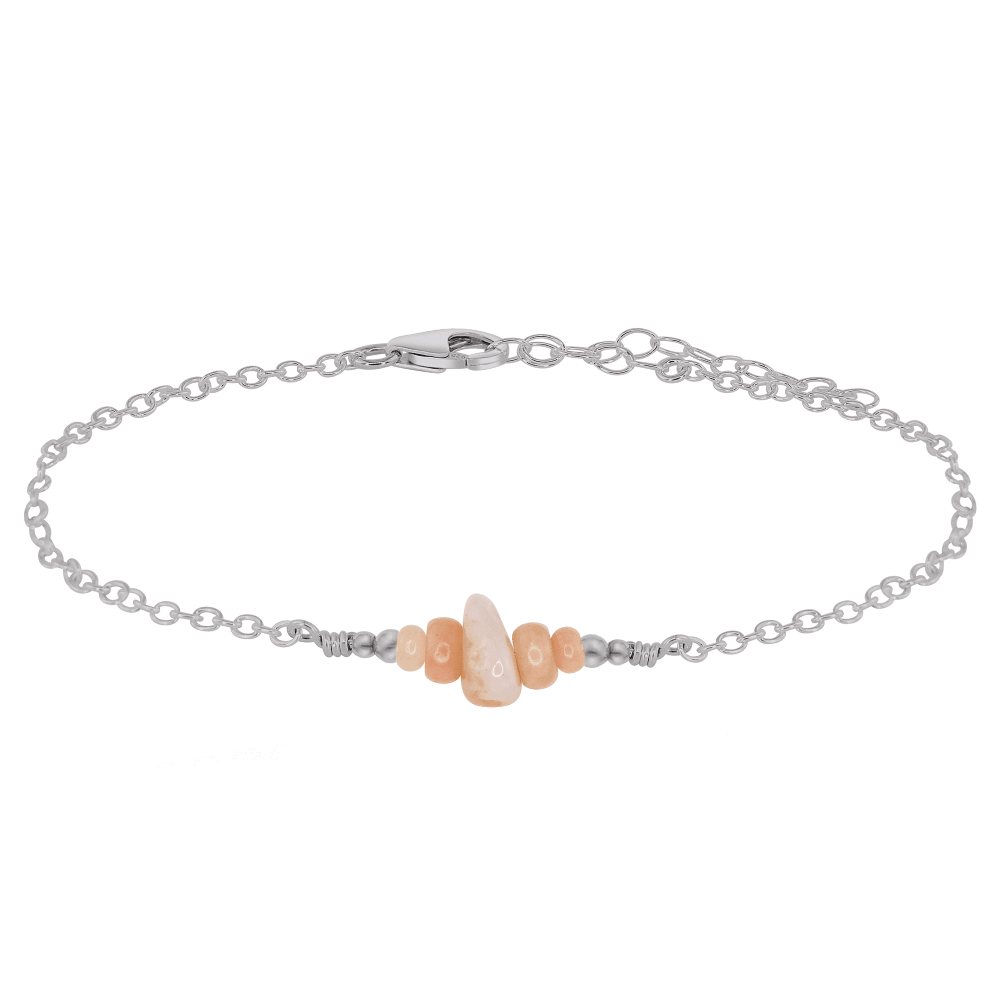 Pink Peruvian opal Chip Bead Bar Anklet - Pink Peruvian opal Chip Bead Bar Anklet - Stainless Steel - Luna Tide Handmade Crystal Jewellery