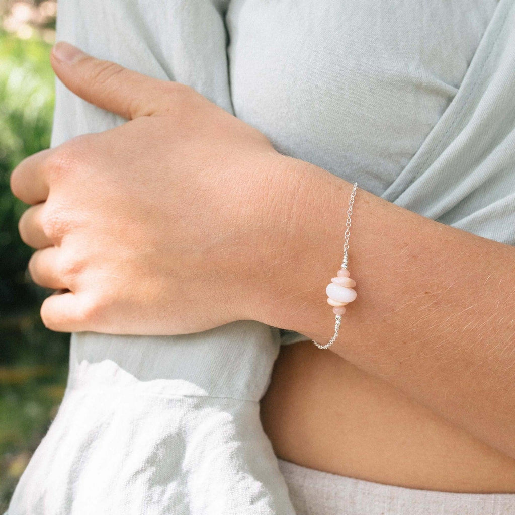 Pink Peruvian opal Chip Bead Bar Bracelet - Pink Peruvian opal Chip Bead Bar Bracelet - 14k Gold Fill - Luna Tide Handmade Crystal Jewellery