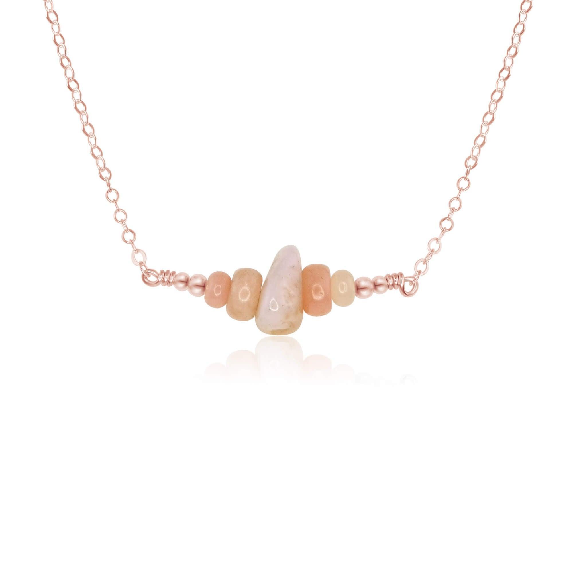 Pink Peruvian Opal Chip Bead Bar Necklace - Pink Peruvian Opal Chip Bead Bar Necklace - 14k Rose Gold Fill - Luna Tide Handmade Crystal Jewellery