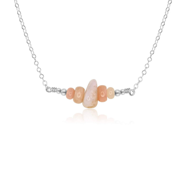 Pink Peruvian Opal Chip Bead Bar Necklace - Pink Peruvian Opal Chip Bead Bar Necklace - Sterling Silver - Luna Tide Handmade Crystal Jewellery
