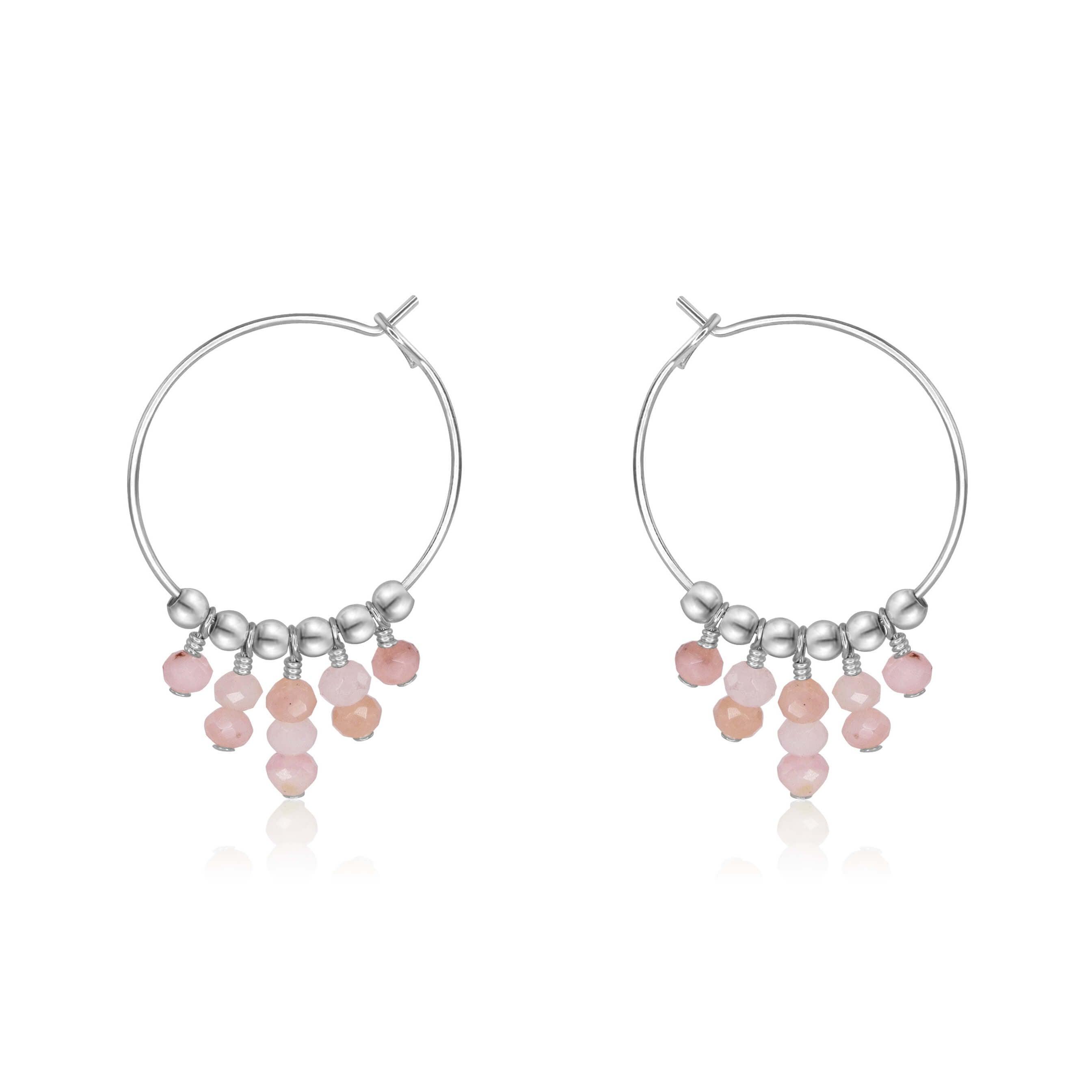 Pink Peruvian Opal Statement Hoop Earrings - Pink Peruvian Opal Statement Hoop Earrings - Sterling Silver - Luna Tide Handmade Crystal Jewellery