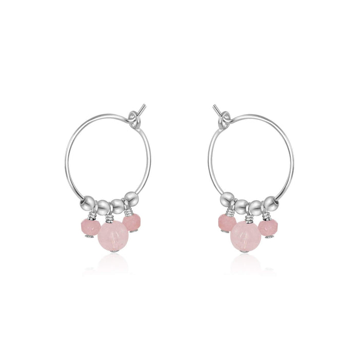 Pink Rose Quartz Gemstone Bead Drop Hoop Earrings - Pink Rose Quartz Gemstone Bead Drop Hoop Earrings - Sterling Silver - Luna Tide Handmade Crystal Jewellery