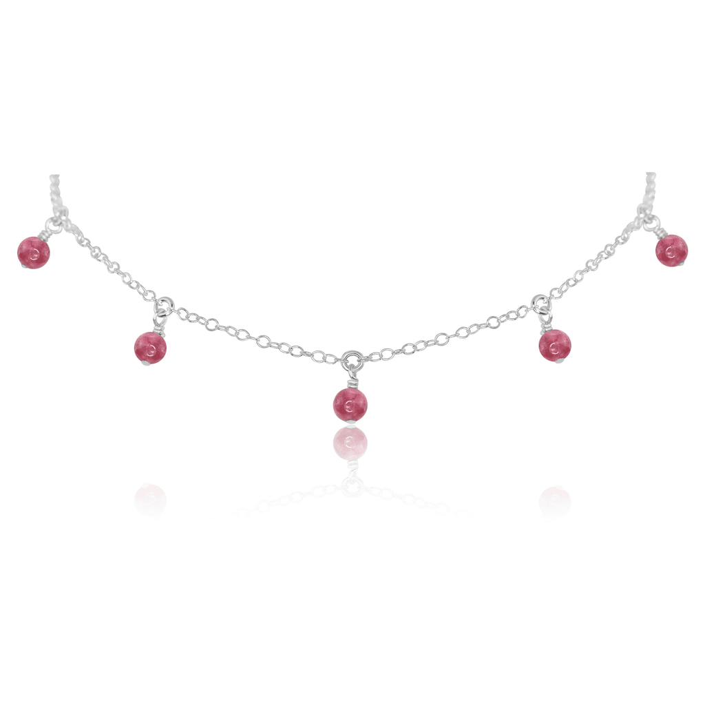 Pink Tourmaline Bead Drop Choker - Pink Tourmaline Bead Drop Choker - Sterling Silver - Luna Tide Handmade Crystal Jewellery