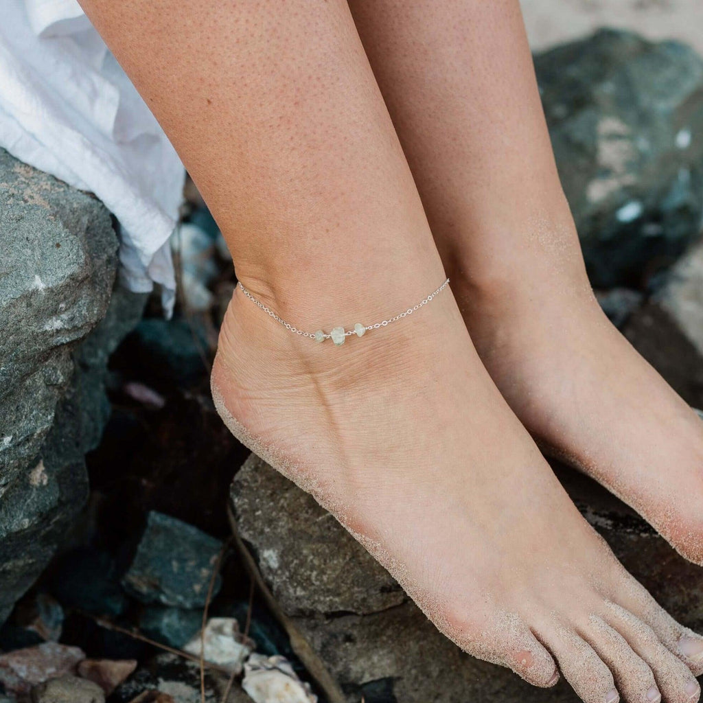 Prehnite Beaded Chain Anklet - Prehnite Beaded Chain Anklet - Sterling Silver - Luna Tide Handmade Crystal Jewellery