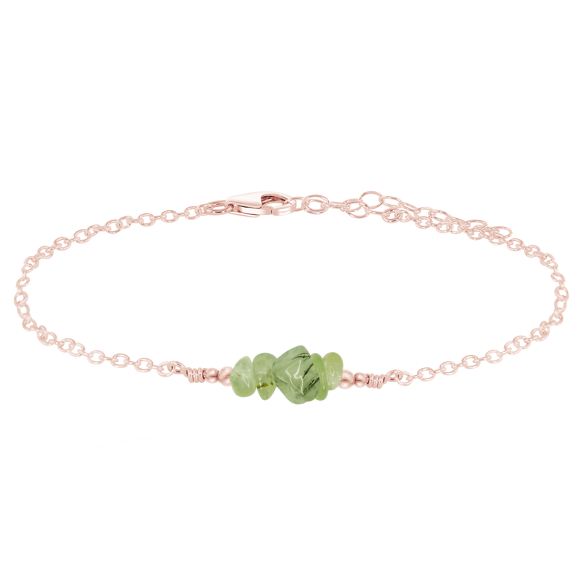 Prehnite Chip Bead Bar Anklet - Prehnite Chip Bead Bar Anklet - 14k Rose Gold Fill - Luna Tide Handmade Crystal Jewellery