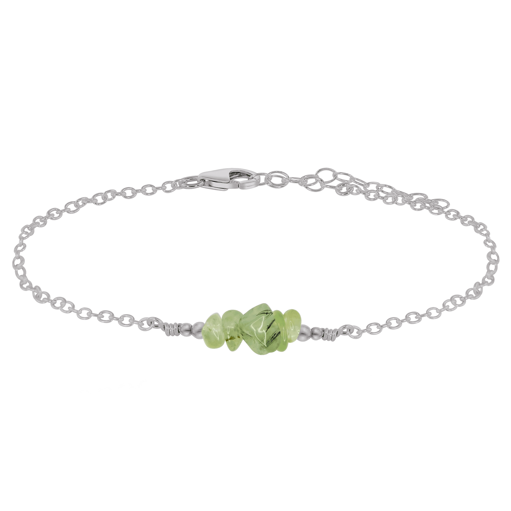 Prehnite Chip Bead Bar Anklet - Prehnite Chip Bead Bar Anklet - Stainless Steel - Luna Tide Handmade Crystal Jewellery
