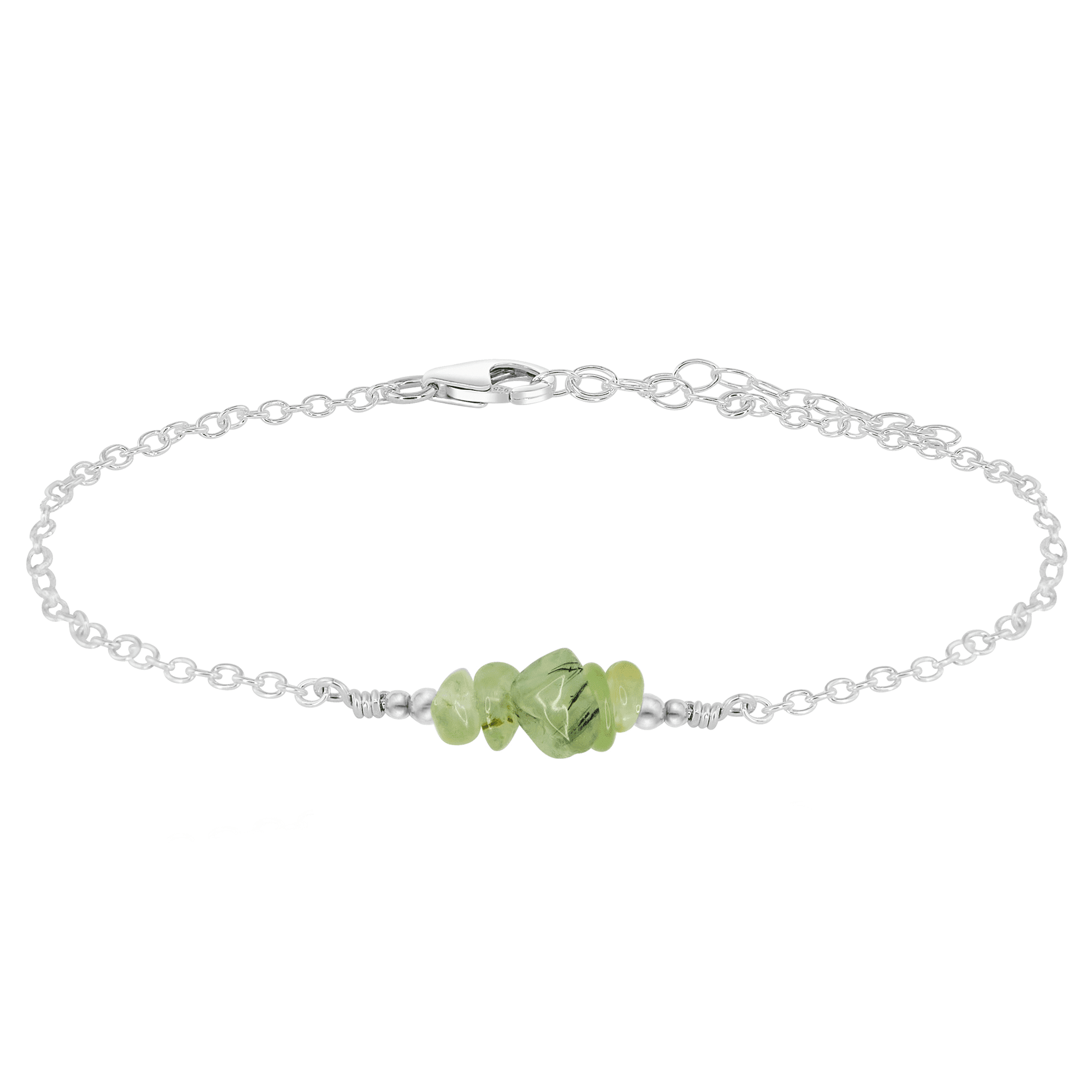 Prehnite Chip Bead Bar Anklet - Prehnite Chip Bead Bar Anklet - Sterling Silver - Luna Tide Handmade Crystal Jewellery