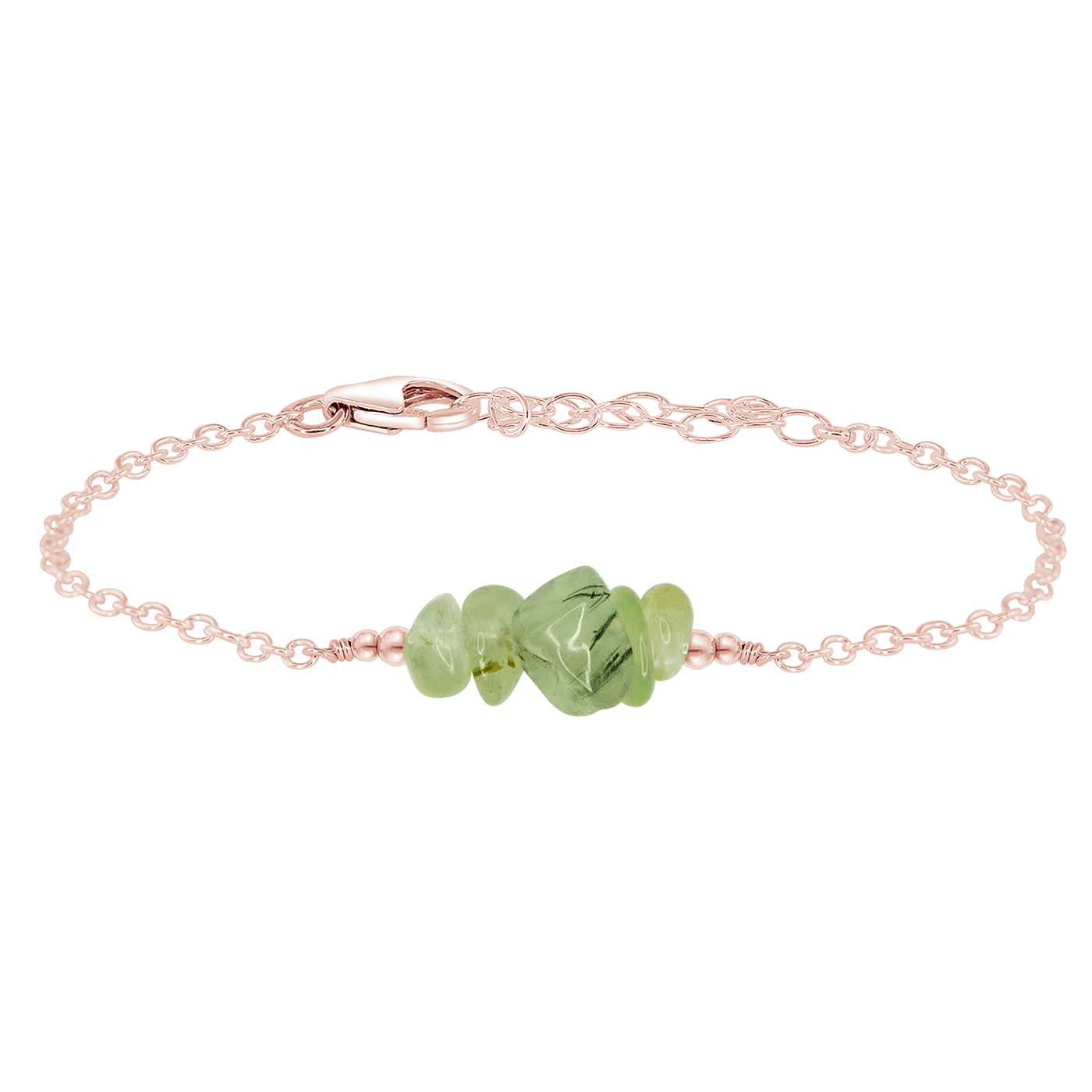 Prehnite Chip Bead Bar Bracelet - Prehnite Chip Bead Bar Bracelet - 14k Rose Gold Fill - Luna Tide Handmade Crystal Jewellery