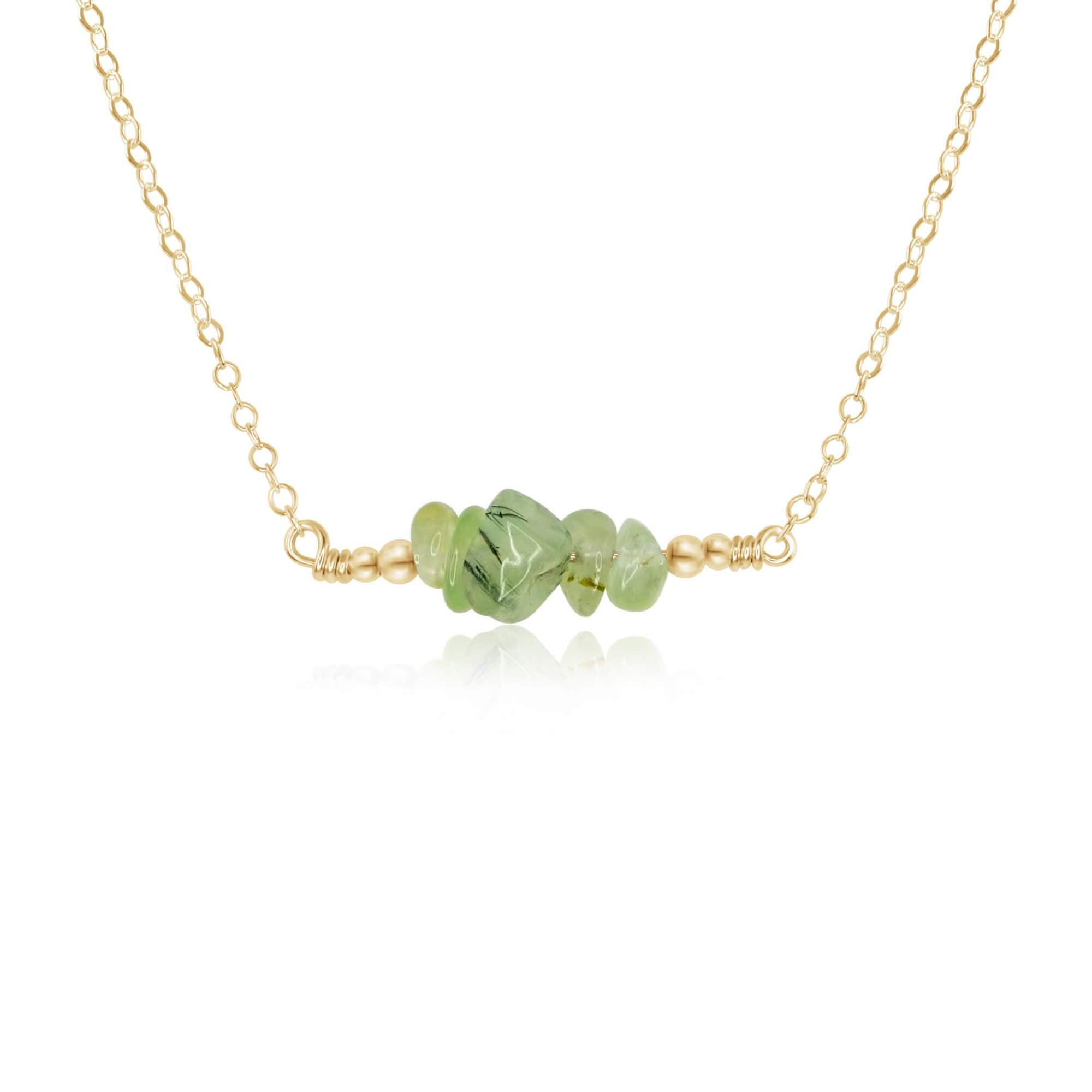 Prehnite Chip Bead Bar Necklace - Prehnite Chip Bead Bar Necklace - 14k Gold Fill - Luna Tide Handmade Crystal Jewellery