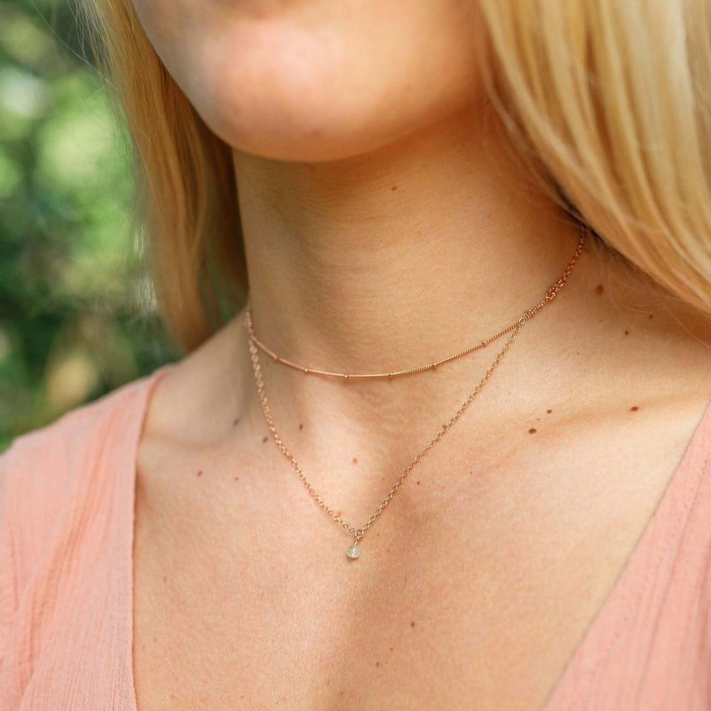 Prehnite Gemstone Chain Layered Choker Necklace - Prehnite Gemstone Chain Layered Choker Necklace - 14k Gold Fill - Luna Tide Handmade Crystal Jewellery