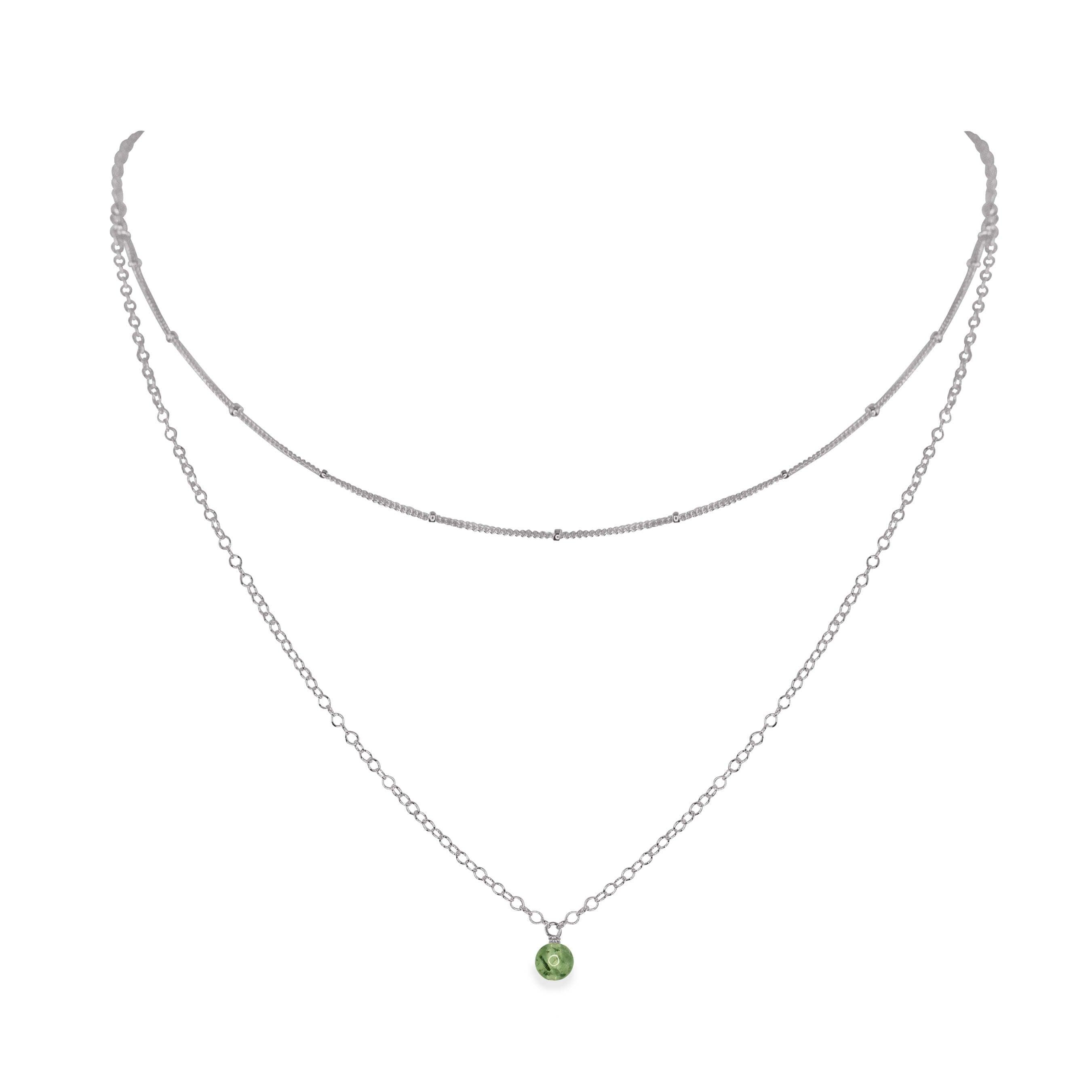 Prehnite Gemstone Chain Layered Choker Necklace - Prehnite Gemstone Chain Layered Choker Necklace - Stainless Steel - Luna Tide Handmade Crystal Jewellery