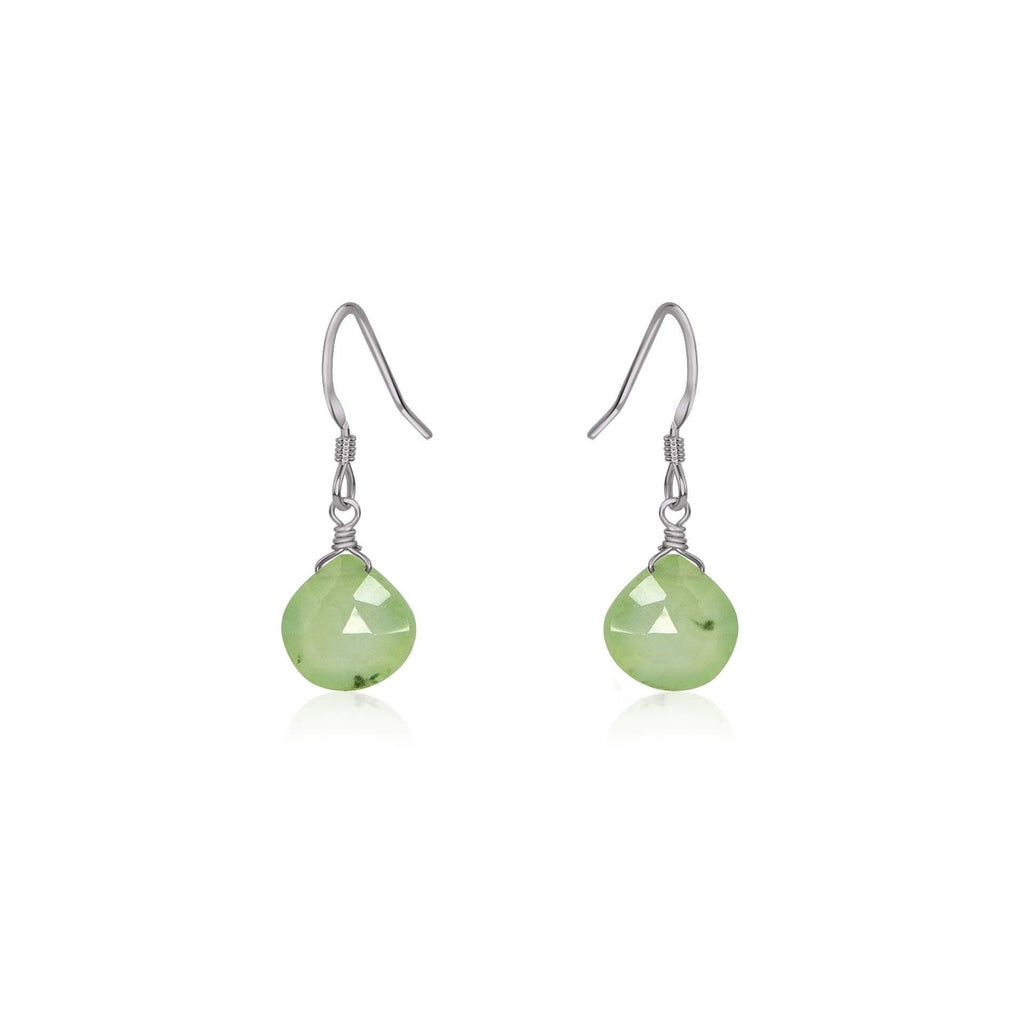 Prehnite Gemstone Teardrop Dangle Earrings - Prehnite Gemstone Teardrop Dangle Earrings - Stainless Steel - Luna Tide Handmade Crystal Jewellery