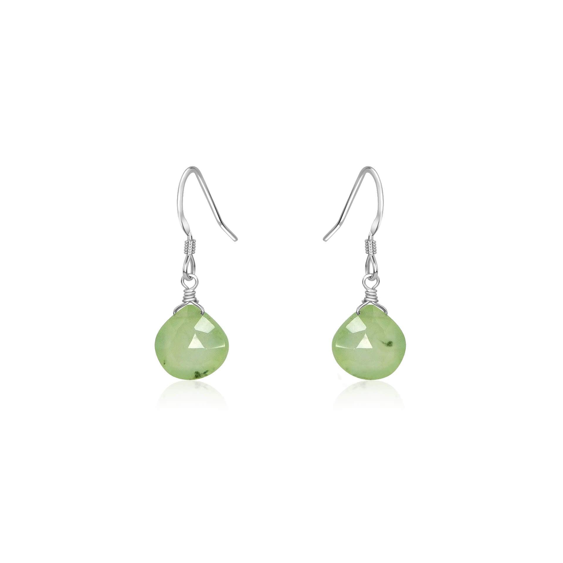 Prehnite Gemstone Teardrop Dangle Earrings - Prehnite Gemstone Teardrop Dangle Earrings - Sterling Silver - Luna Tide Handmade Crystal Jewellery