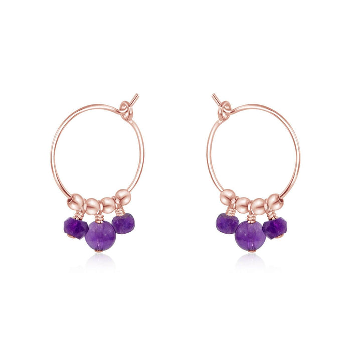 Purple Amethyst Gemstone Bead Drop Hoop Earrings - Purple Amethyst Gemstone Bead Drop Hoop Earrings - 14k Rose Gold Fill - Luna Tide Handmade Crystal Jewellery