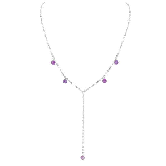Purple Lepidolite Crystal Boho Lariat Necklace - Purple Lepidolite Crystal Boho Lariat Necklace - Sterling Silver - Luna Tide Handmade Crystal Jewellery