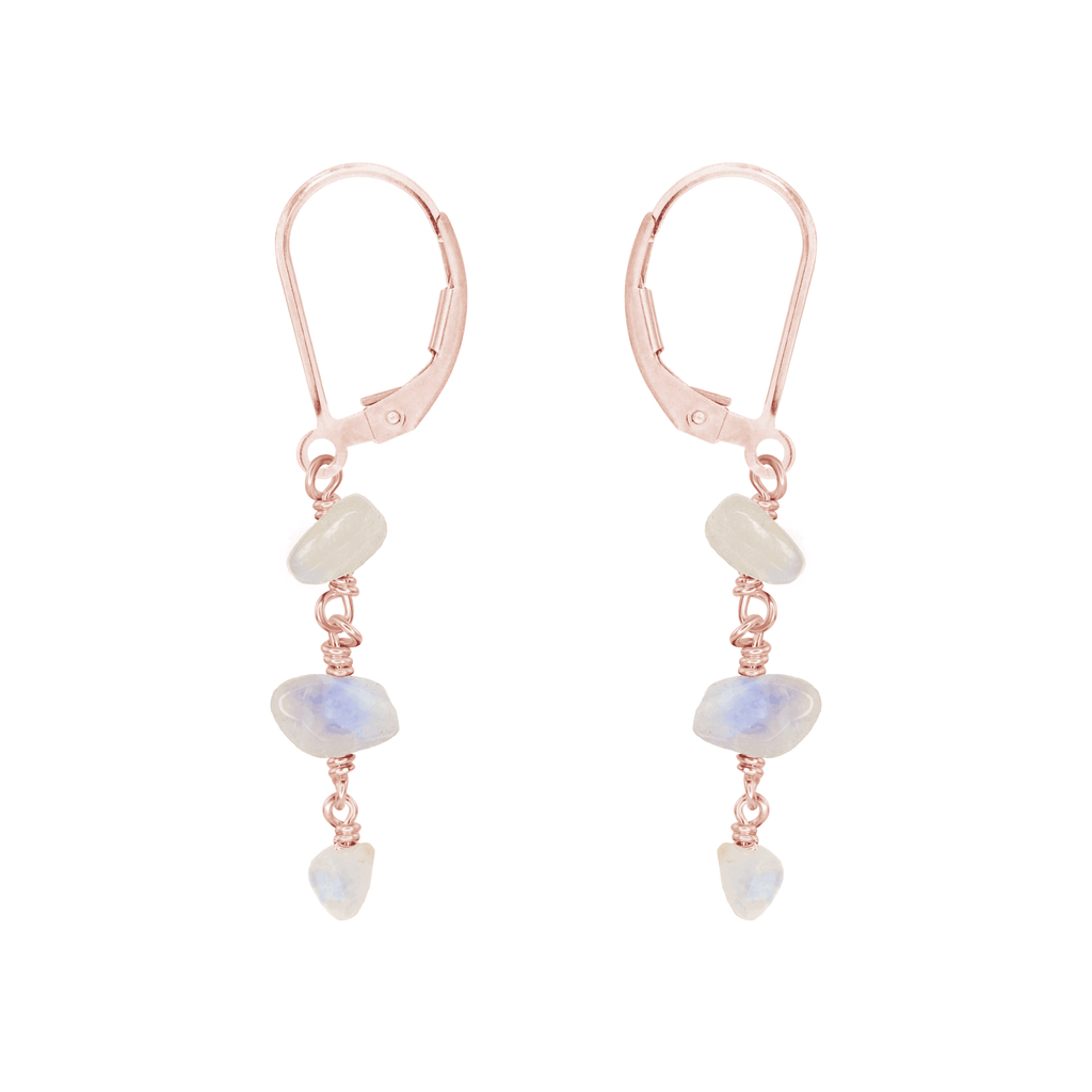 Rainbow Moonstone Crystal Beaded Chain Dangle Leverback Earrings - Rainbow Moonstone Crystal Beaded Chain Dangle Leverback Earrings - 14k Rose Gold Fill - Luna Tide Handmade Crystal Jewellery
