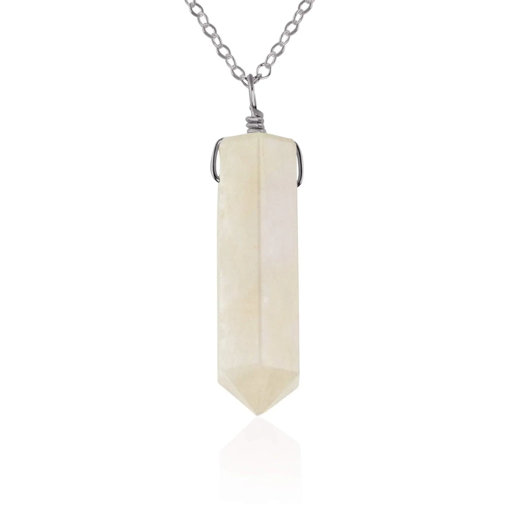 Rainbow Moonstone Crystal Generator Point Pendant Necklace - Rainbow Moonstone Crystal Generator Point Pendant Necklace - Stainless Steel / Cable - Luna Tide Handmade Crystal Jewellery
