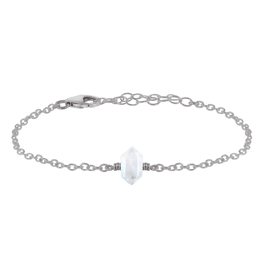 Rainbow Moonstone Double Terminated Mini Crystal Point Bracelet - Rainbow Moonstone Double Terminated Mini Crystal Point Bracelet - Stainless Steel - Luna Tide Handmade Crystal Jewellery