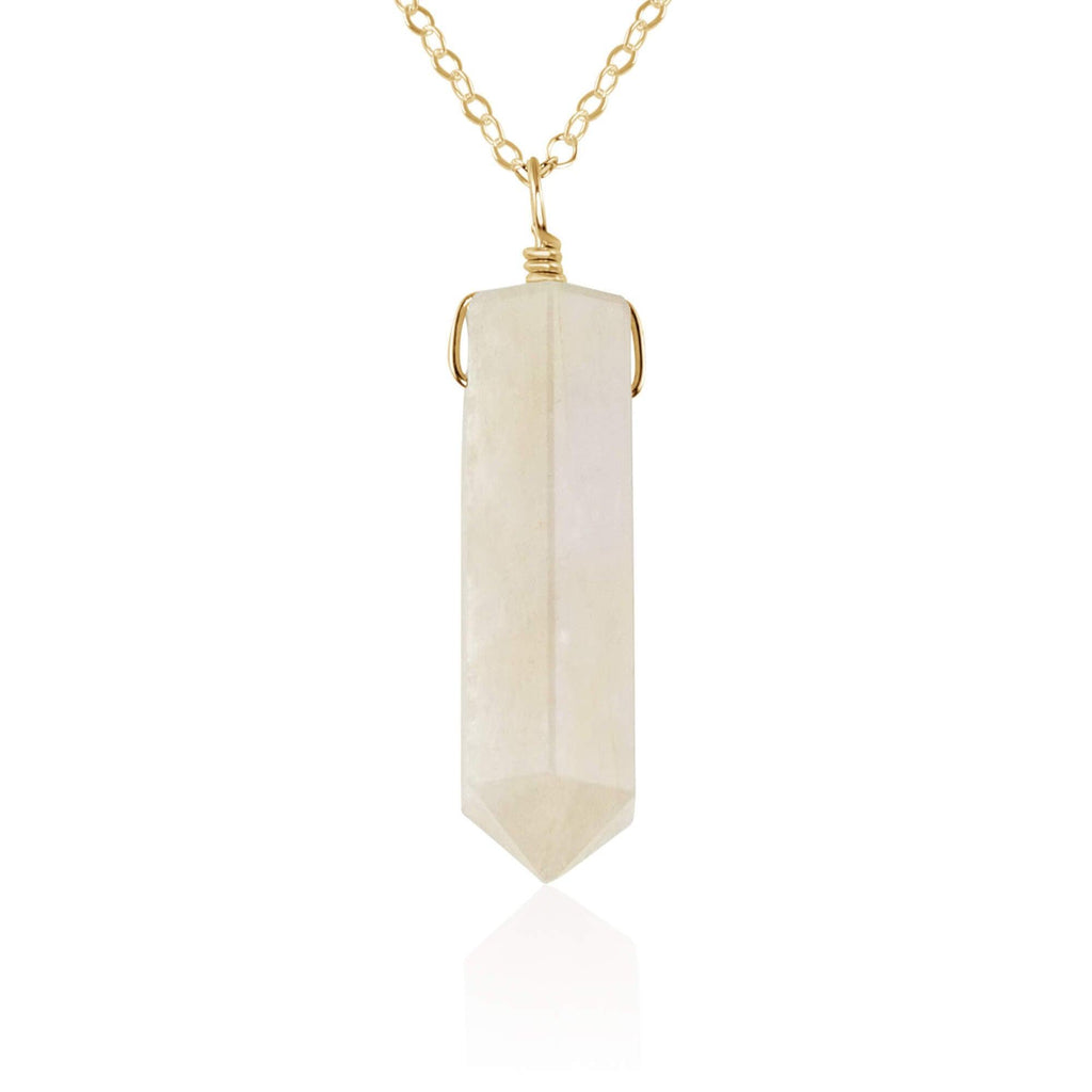 Rainbow Moonstone Gemstone Generator Tower Point Pendant Necklace - Rainbow Moonstone Gemstone Generator Tower Point Pendant Necklace - 14k Gold Fill / Cable - Luna Tide Handmade Crystal Jewellery