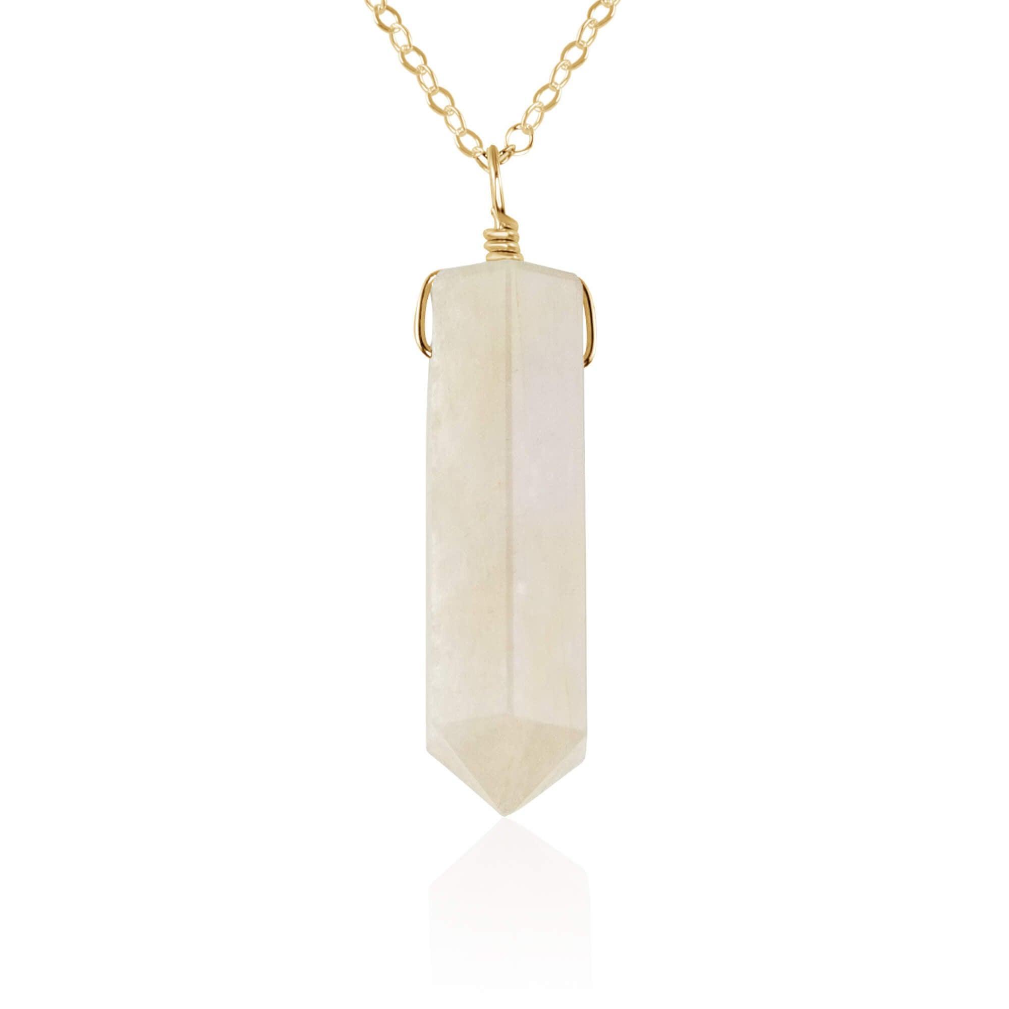 Rainbow Moonstone Gemstone Generator Tower Point Pendant Necklace - Rainbow Moonstone Gemstone Generator Tower Point Pendant Necklace - 14k Gold Fill / Cable - Luna Tide Handmade Crystal Jewellery