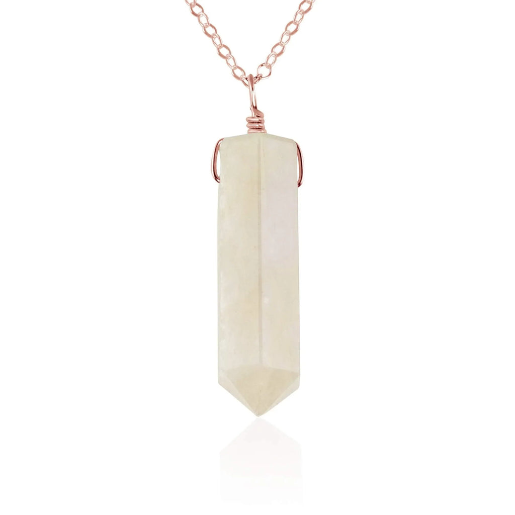 Rainbow Moonstone Gemstone Generator Tower Point Pendant Necklace - Rainbow Moonstone Gemstone Generator Tower Point Pendant Necklace - 14k Rose Gold Fill / Cable - Luna Tide Handmade Crystal Jewellery