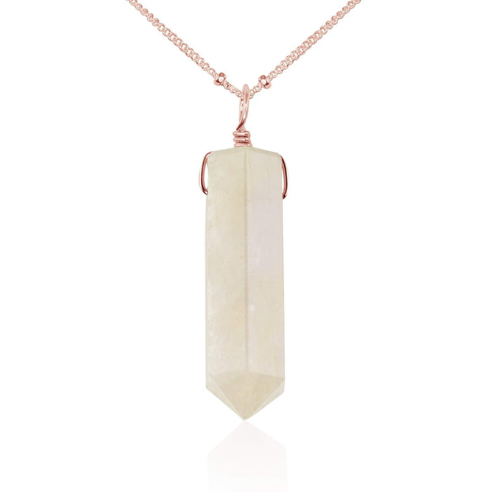 Rainbow Moonstone Gemstone Generator Tower Point Pendant Necklace - Rainbow Moonstone Gemstone Generator Tower Point Pendant Necklace - 14k Rose Gold Fill / Satellite - Luna Tide Handmade Crystal Jewellery
