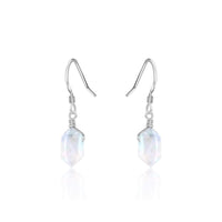 Double Terminated Crystal Dangle Drop Earrings - Rainbow Moonstone - Sterling Silver - Luna Tide Handmade Jewellery