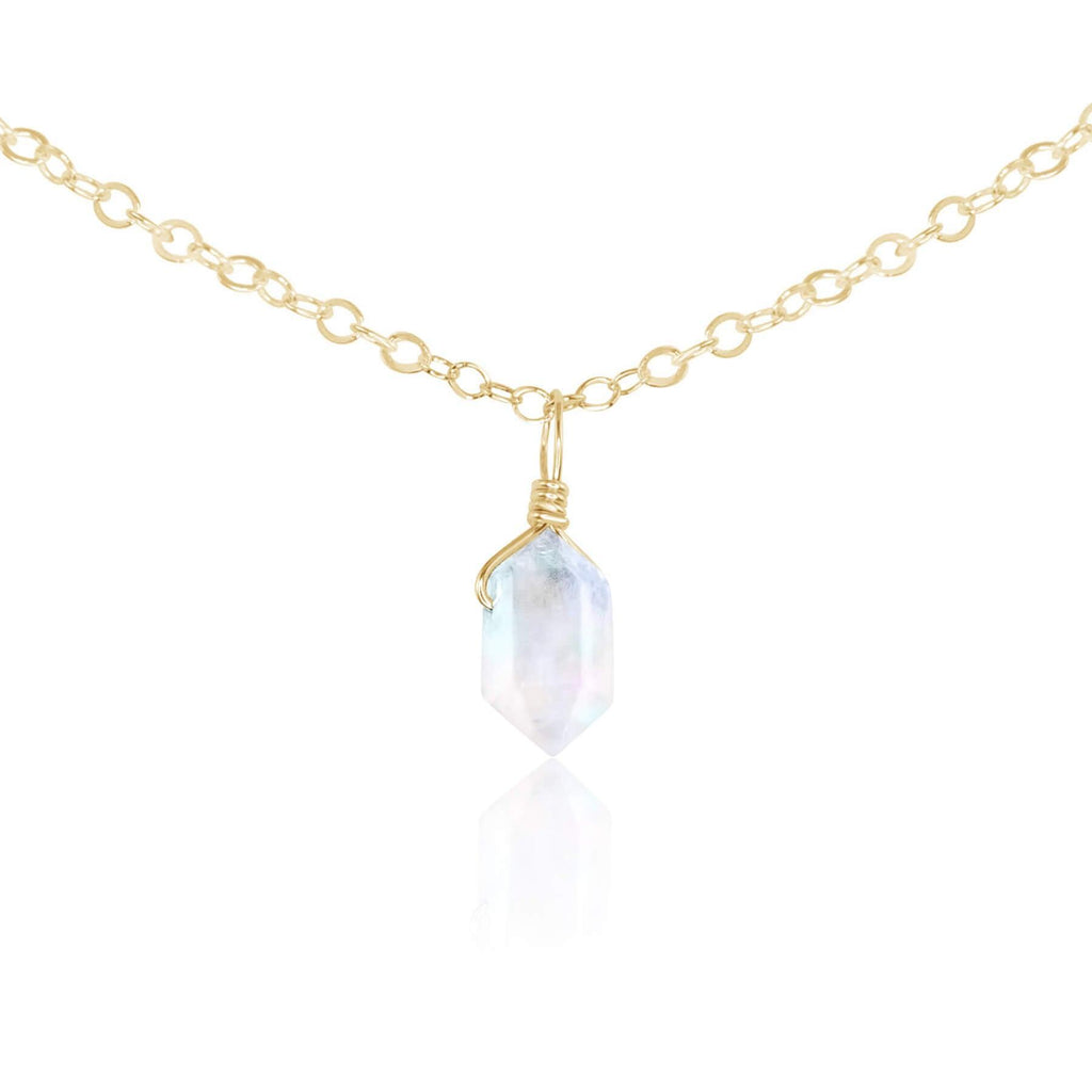 Rainbow Moonstone Mini Double Terminated Crystal Point Pendant Choker Necklace - Rainbow Moonstone Mini Double Terminated Crystal Point Pendant Choker Necklace - 14k Gold Fill / Cable - Luna Tide Handmade Crystal Jewellery