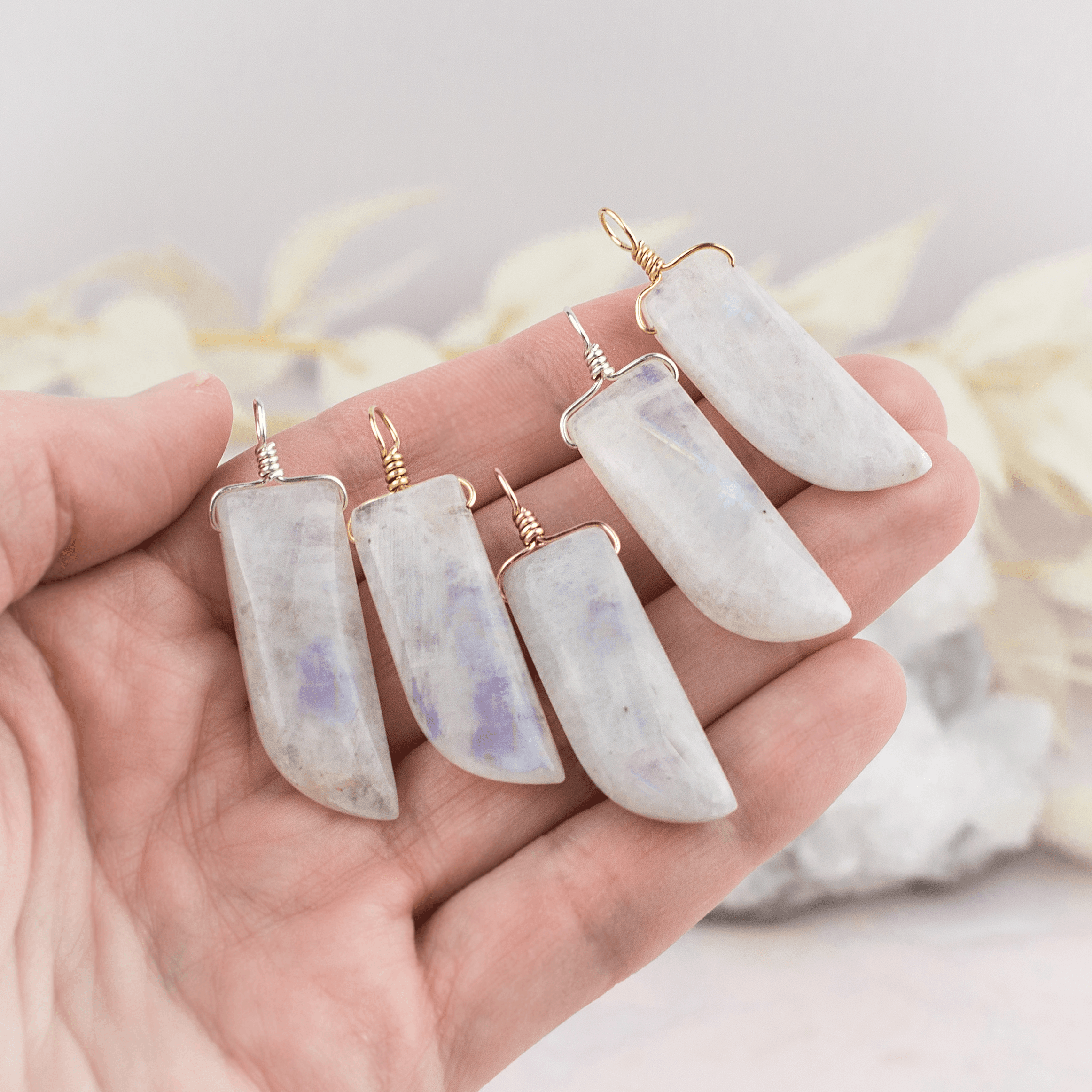 Rainbow Moonstone Smooth Point Pendant - Rainbow Moonstone Smooth Point Pendant - 14k Gold Fill - Luna Tide Handmade Crystal Jewellery