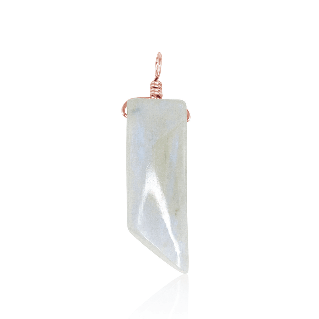 Rainbow Moonstone Smooth Point Pendant - Rainbow Moonstone Smooth Point Pendant - 14k Rose Gold Fill - Luna Tide Handmade Crystal Jewellery