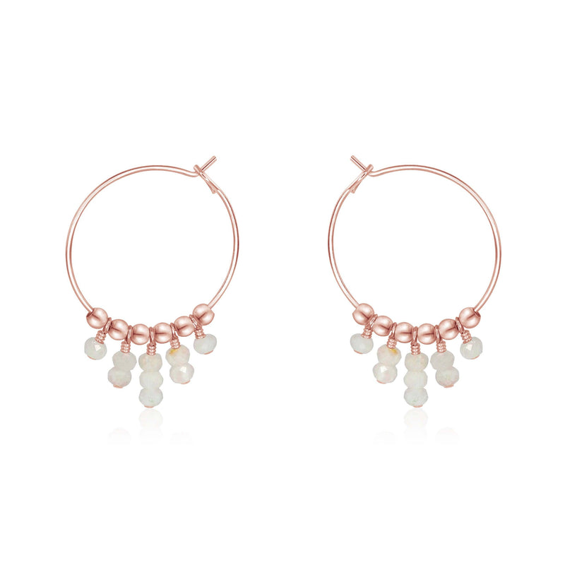 Hoop Earrings - Rainbow Moonstone - 14K Rose Gold Fill - Luna Tide Handmade Jewellery