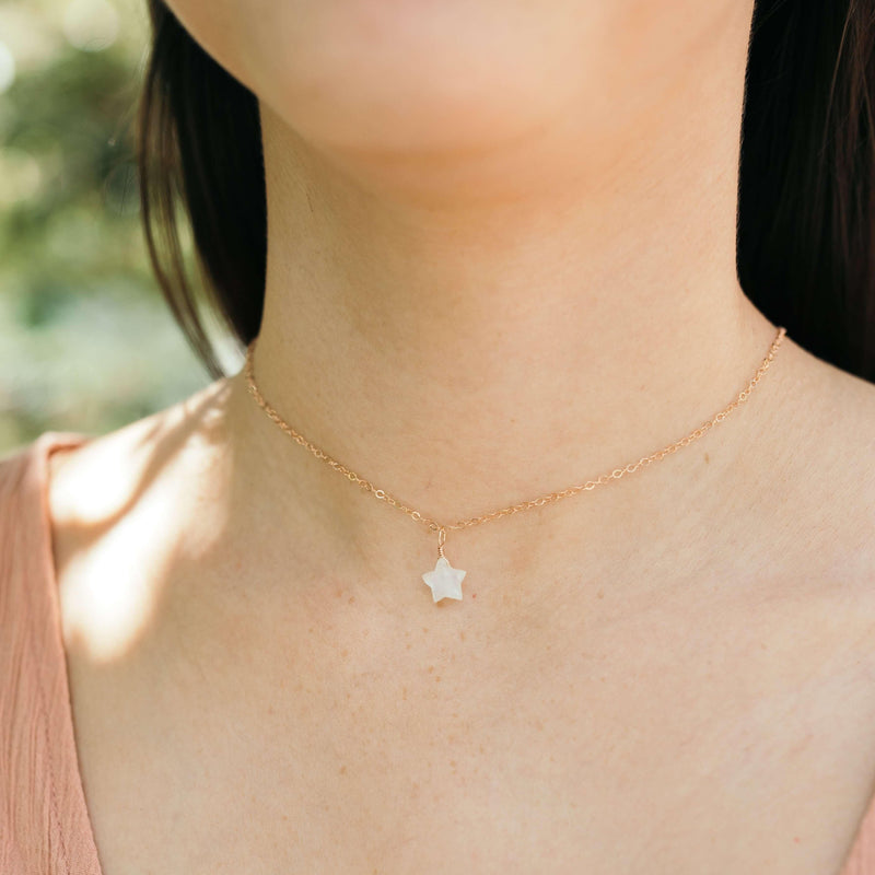 Rainbow Moonstone Tiny Star Pendant Choker Necklace - Rainbow Moonstone Tiny Star Pendant Choker Necklace - 14k Gold Fill - Luna Tide Handmade Crystal Jewellery