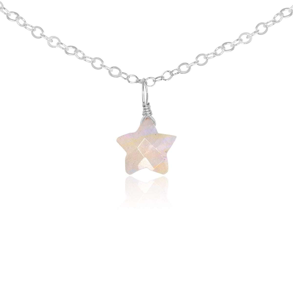 Rainbow Moonstone Tiny Star Pendant Choker Necklace - Rainbow Moonstone Tiny Star Pendant Choker Necklace - Sterling Silver - Luna Tide Handmade Crystal Jewellery