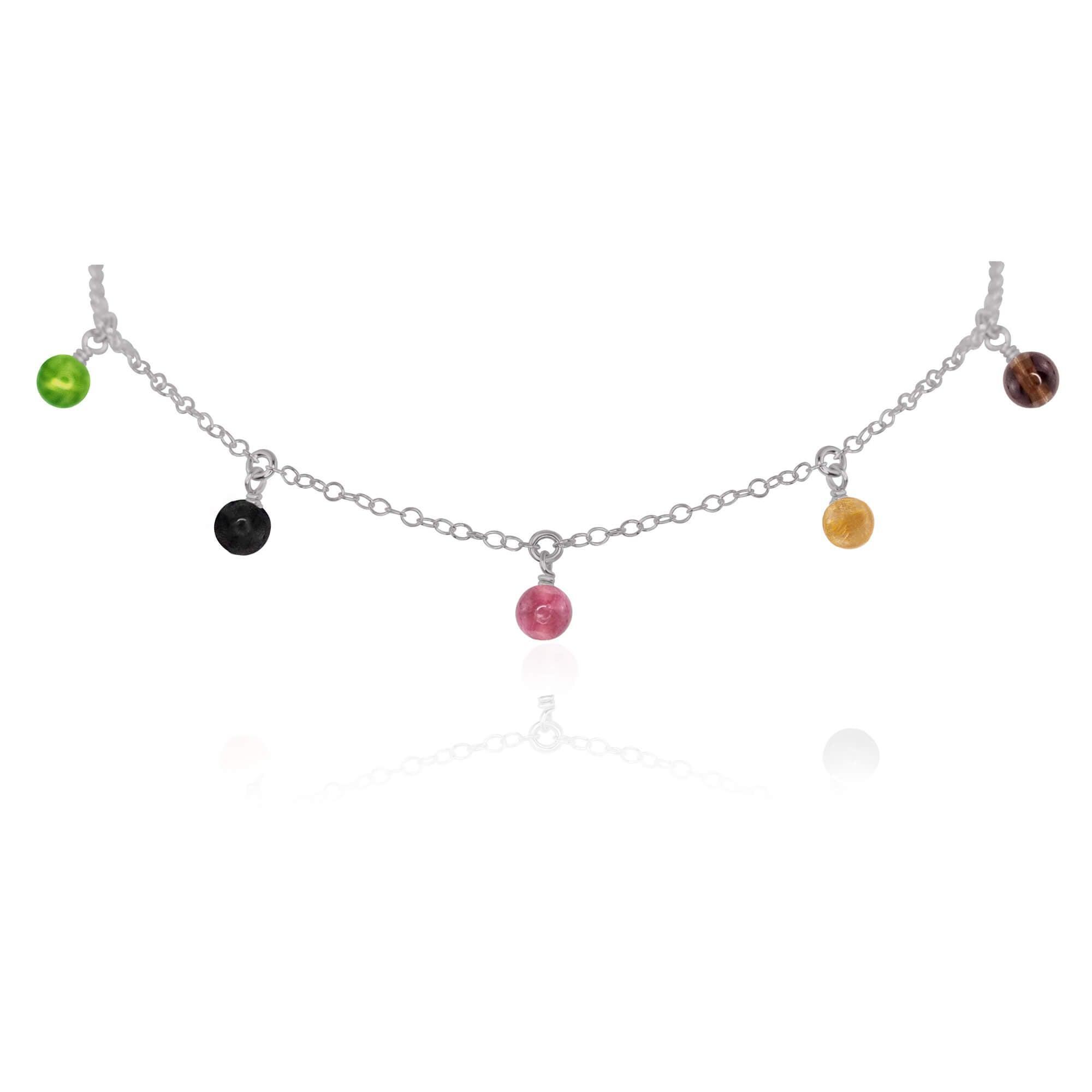 Rainbow Tourmaline Bead Drop Choker - Rainbow Tourmaline Bead Drop Choker - Stainless Steel - Luna Tide Handmade Crystal Jewellery