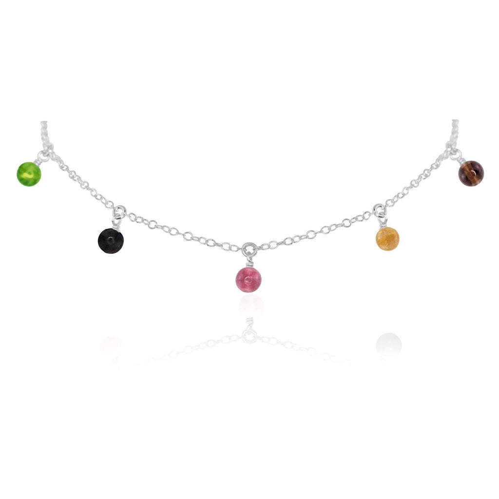 Rainbow Tourmaline Bead Drop Choker - Rainbow Tourmaline Bead Drop Choker - Sterling Silver - Luna Tide Handmade Crystal Jewellery