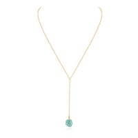 Raw Amazonite Crystal Lariat Necklace - Raw Amazonite Crystal Lariat Necklace - 14k Gold Fill - Luna Tide Handmade Crystal Jewellery