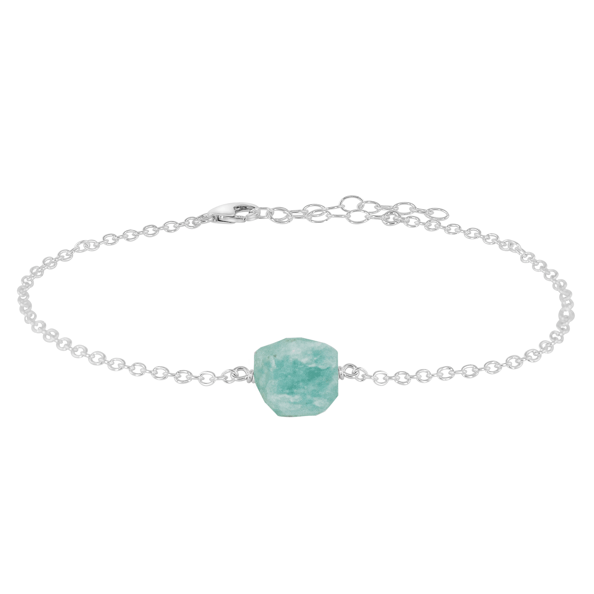 Raw Amazonite Crystal Nugget Anklet - Raw Amazonite Crystal Nugget Anklet - Sterling Silver - Luna Tide Handmade Crystal Jewellery