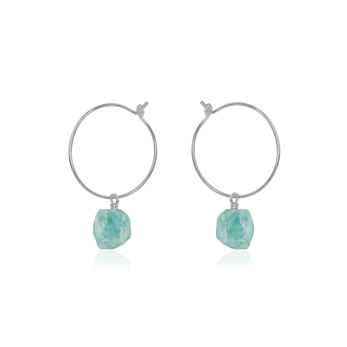 Raw Amazonite Gemstone Dangle Hoop Earrings - Raw Amazonite Gemstone Dangle Hoop Earrings - Stainless Steel - Luna Tide Handmade Crystal Jewellery