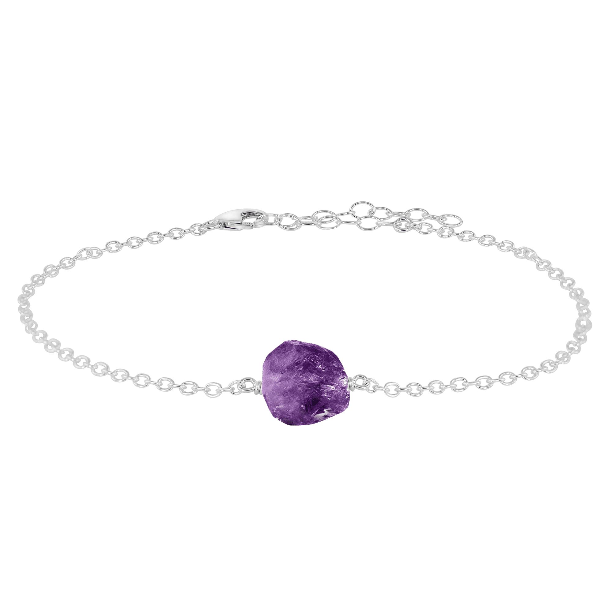 Raw Amethyst Crystal Nugget Anklet - Raw Amethyst Crystal Nugget Anklet - Sterling Silver - Luna Tide Handmade Crystal Jewellery