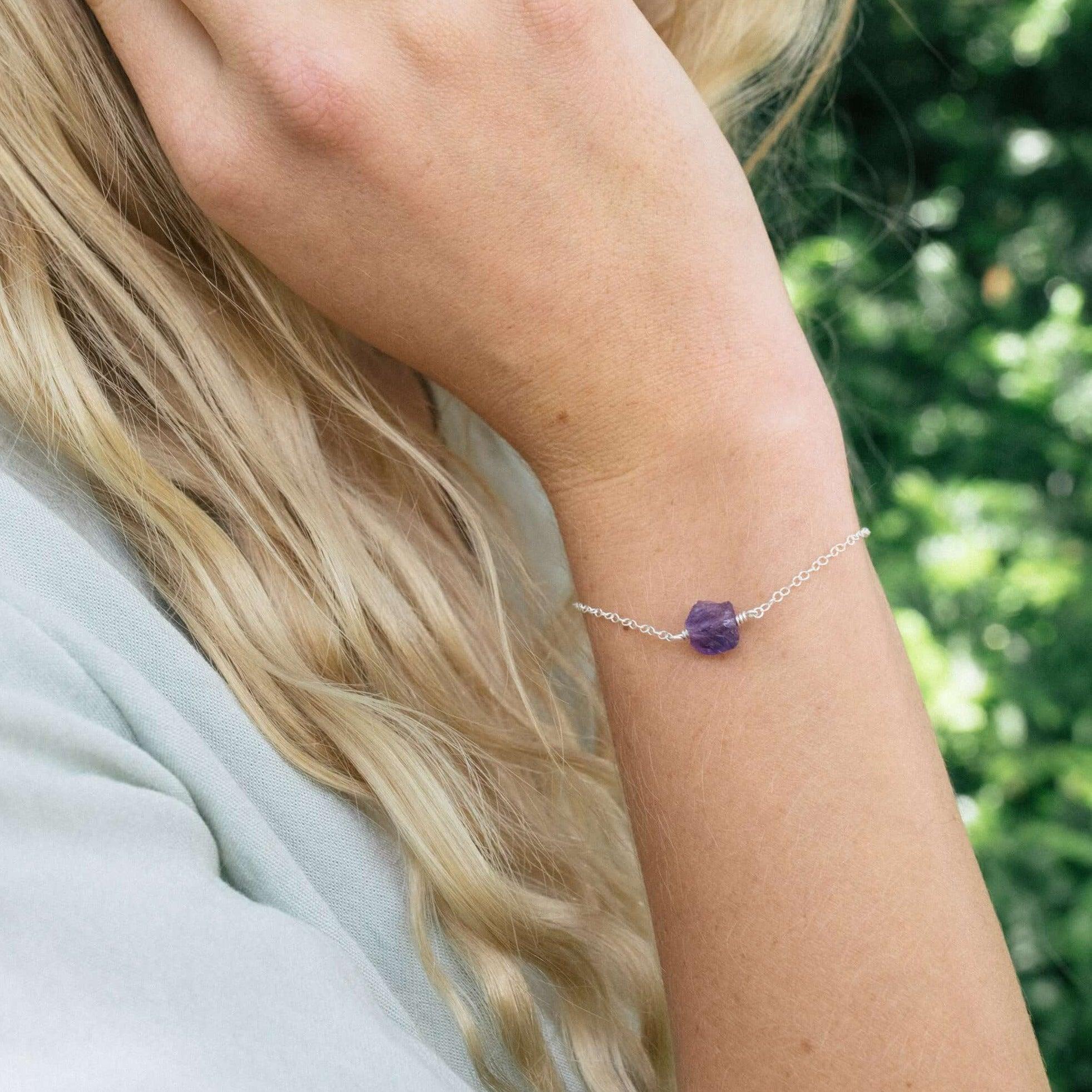 Raw Amethyst Crystal Nugget Bracelet - Raw Amethyst Crystal Nugget Bracelet - Sterling Silver - Luna Tide Handmade Crystal Jewellery