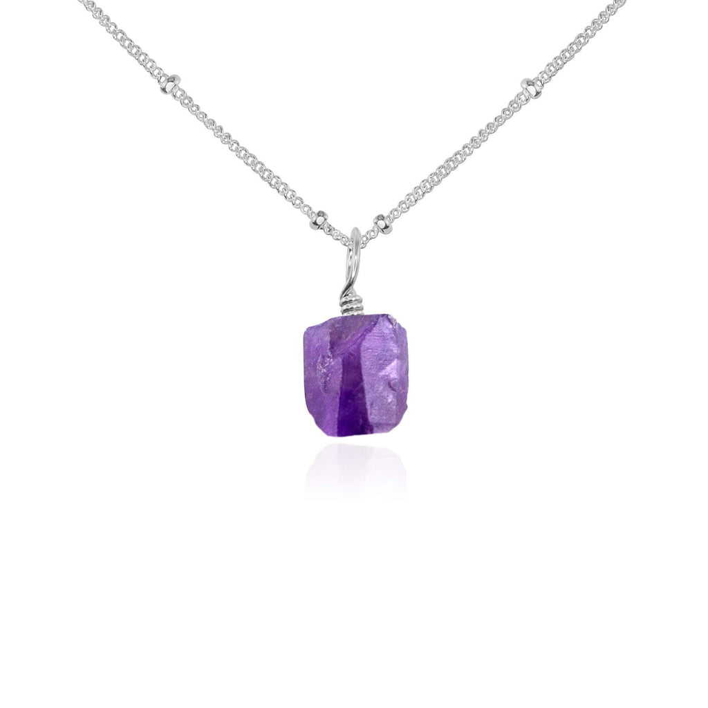 Raw Amethyst Natural Crystal Pendant Necklace - Raw Amethyst Natural Crystal Pendant Necklace - Sterling Silver / Satellite - Luna Tide Handmade Crystal Jewellery