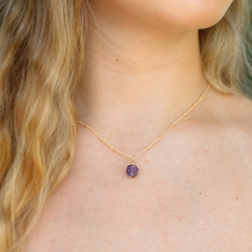 Raw Amethyst Natural Crystal Pendant Necklace - Raw Amethyst Natural Crystal Pendant Necklace - Sterling Silver / Satellite - Luna Tide Handmade Crystal Jewellery