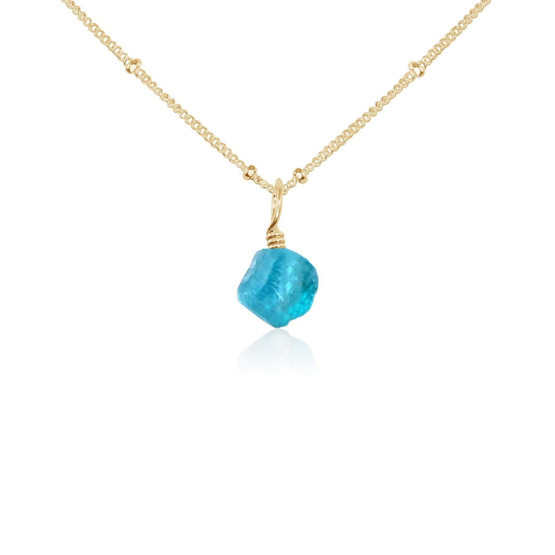 Raw Apatite Natural Crystal Pendant Necklace - Raw Apatite Natural Crystal Pendant Necklace - 14k Gold Fill / Satellite - Luna Tide Handmade Crystal Jewellery