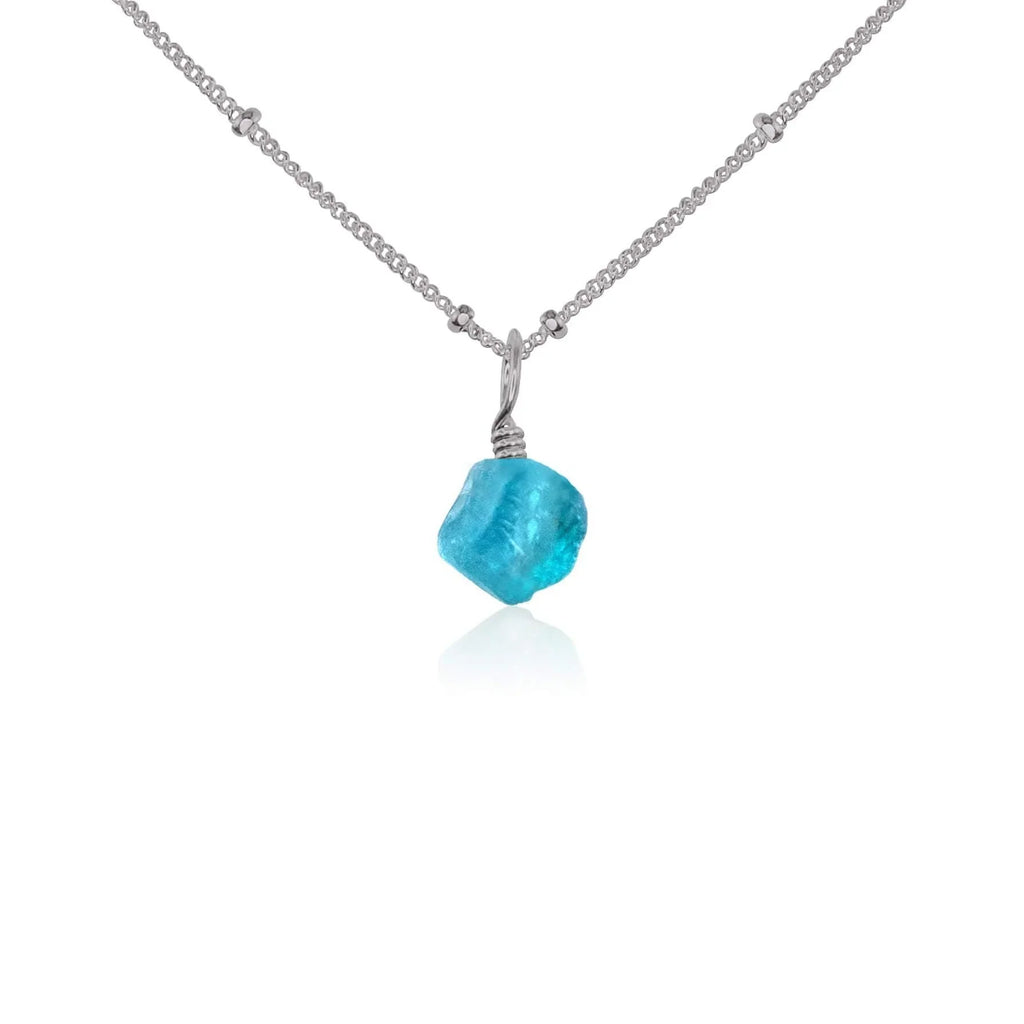 Raw Apatite Natural Crystal Pendant Necklace - Raw Apatite Natural Crystal Pendant Necklace - Stainless Steel / Satellite - Luna Tide Handmade Crystal Jewellery