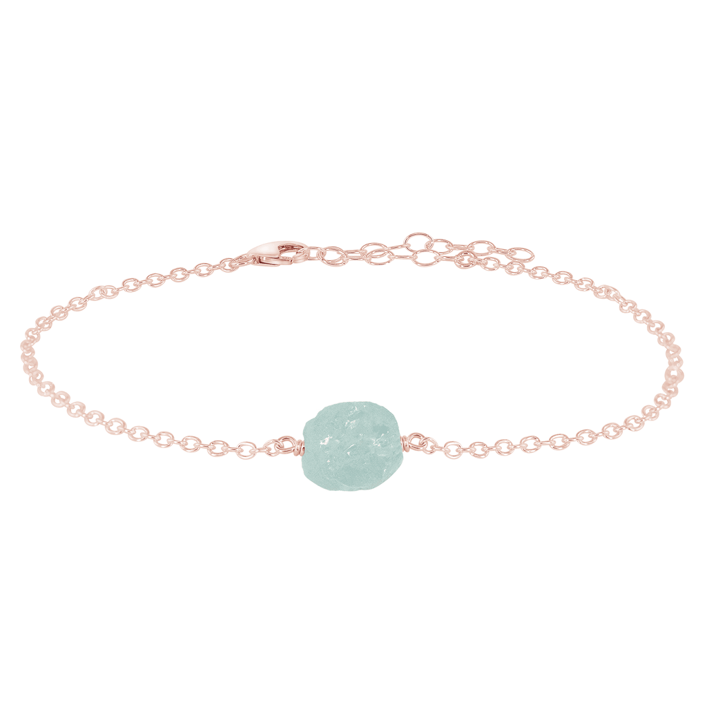 Raw Aquamarine Crystal Nugget Anklet - Raw Aquamarine Crystal Nugget Anklet - 14k Rose Gold Fill - Luna Tide Handmade Crystal Jewellery