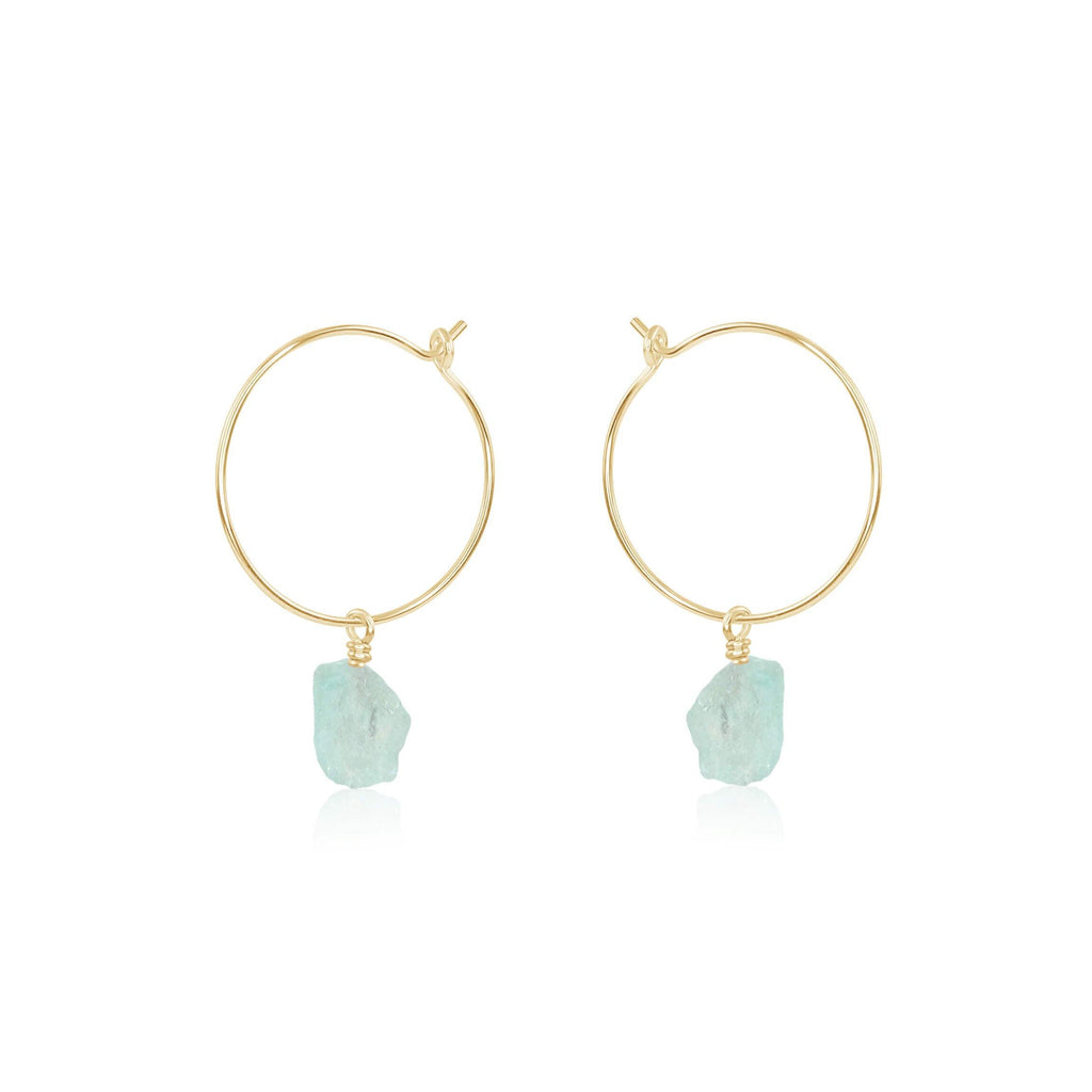 Raw Aquamarine Gemstone Dangle Hoop Earrings - Raw Aquamarine Gemstone Dangle Hoop Earrings - 14k Gold Fill - Luna Tide Handmade Crystal Jewellery